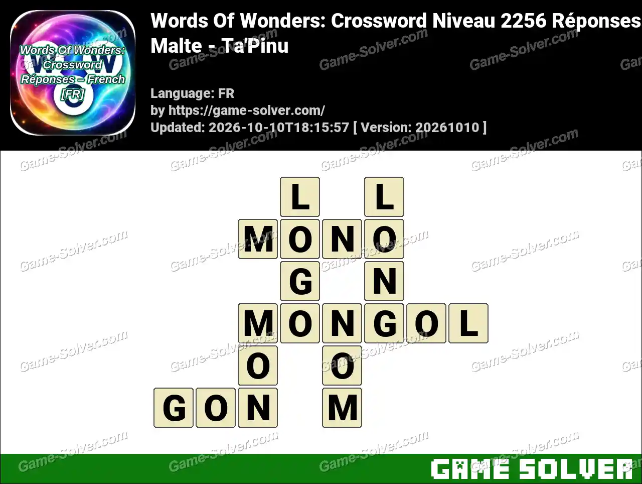 Words Of Wonders: Crossword Niveau 2256 Réponses – Malte – Ta’Pinu